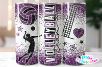 Volleyball Glitter 20 oz Skinny Tumbler png Design - Purple and Black