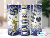 Volleyball Glitter 20 oz Skinny Tumbler png Design - Blue and Gold