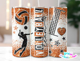 Volleyball Glitter 20 oz Skinny Tumbler png Design - Orange and Black
