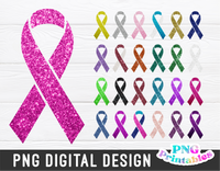 Glitter Cancer Ribbons png Bundle - Cancer Awareness png - Print File - Glitter Sublimation Design png
