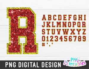 Glitter PNG Alphabet | Red and Yellow