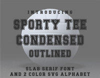 JP Sporty Tee Condensed Outlined Font and Alphabet