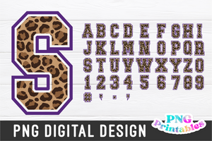 Leopard and Purple Alphabet | Sublimation PNG