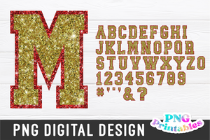 Glitter Sport Alphabet png Gold and Red