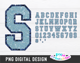 Glitter Sport Alphabet png Light Blue and Navy