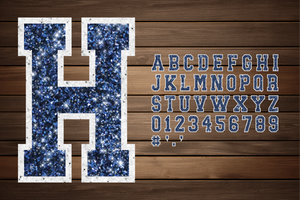 Glitter Sport Alphabet png Navy Blue and White