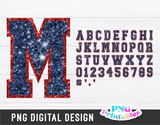 Glitter Sport Alphabet png Navy Blue and Red