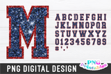 Glitter Sport Alphabet png Navy Blue and Red