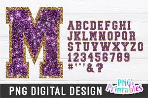 Glitter Sport Alphabet png Purple and Old Gold