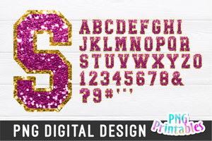 Sequin Sport Alphabet png Hot Pink and Gold