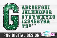 Sequin Alphabet Kelly Green and Black | Sublimation PNG