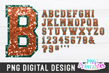 Sequin Alphabet Orange & Hunter Green | Sublimation PNG