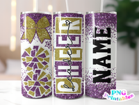 Cheer Glitter 20 oz Skinny Tumbler png Design -  Purple and Gold