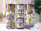 Cheer Glitter 20 oz Skinny Tumbler png Design -  Purple and Gold