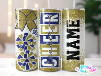 Cheer Glitter 20 oz Skinny Tumbler png Design -  Gold and Blue