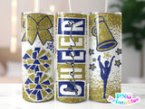 Cheer Glitter 20 oz Skinny Tumbler png Design -  Gold and Blue