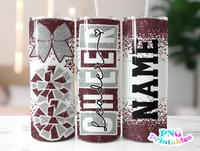 Cheer Glitter 20 oz Skinny Tumbler png Design -  Maroon and Silver
