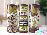 Cheer Glitter 20 oz Skinny Tumbler png Design -  Maroon and Gold