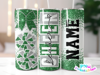 Cheer Glitter 20 oz Skinny Tumbler png Design -  Green and Silver