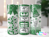 Cheer Glitter 20 oz Skinny Tumbler png Design -  Green and Silver
