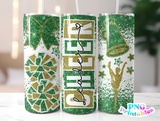 Cheer Glitter 20 oz Skinny Tumbler png Design -  Green and Gold