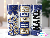 Cheer Glitter 20 oz Skinny Tumbler png Design -  Blue and Old Gold
