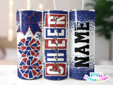 Cheer Glitter 20 oz Skinny Tumbler png Design -  Blue and Red
