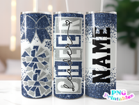 Cheer Glitter 20 oz Skinny Tumbler png Design -  Navy Blue and Silver