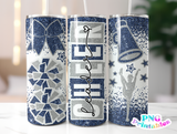 Cheer Glitter 20 oz Skinny Tumbler png Design -  Navy Blue and Silver