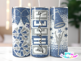 Cheer Glitter 20 oz Skinny Tumbler png Design -  Light Blue and Silver