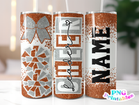 Cheer Glitter 20 oz Skinny Tumbler png Design -  Orange and Silver