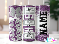 Cheer Glitter 20 oz Skinny Tumbler png Design -  Purple and Silver