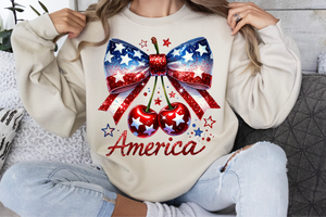 America Coquette Bow and Cherries | Fourth of July | PNG Sublimation File