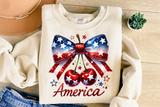 America Coquette Bow and Cherries | Fourth of July | PNG Sublimation File
