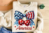 America Coquette Bow and Cherries | Fourth of July | PNG Sublimation File