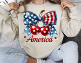 America Coquette Bow and Cherries | Fourth of July | PNG Sublimation File