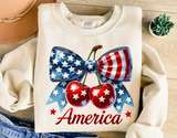 America Coquette Bow and Cherries | Fourth of July | PNG Sublimation File