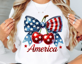 America Coquette Bow and Cherries | Fourth of July | PNG Sublimation File