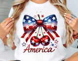 America Coquette Bow and Cherries | Fourth of July | PNG Sublimation File