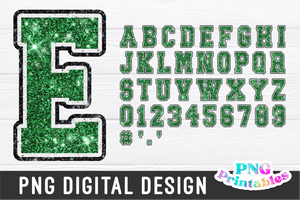 Glitter Sport Alphabet png Green White and Black