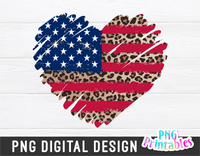 Leopard Print American Flag Heart | Fourth of July | PNG Sublimation File