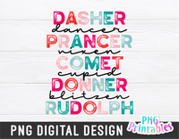 Reindeer Names Christmas | Sublimation PNG
