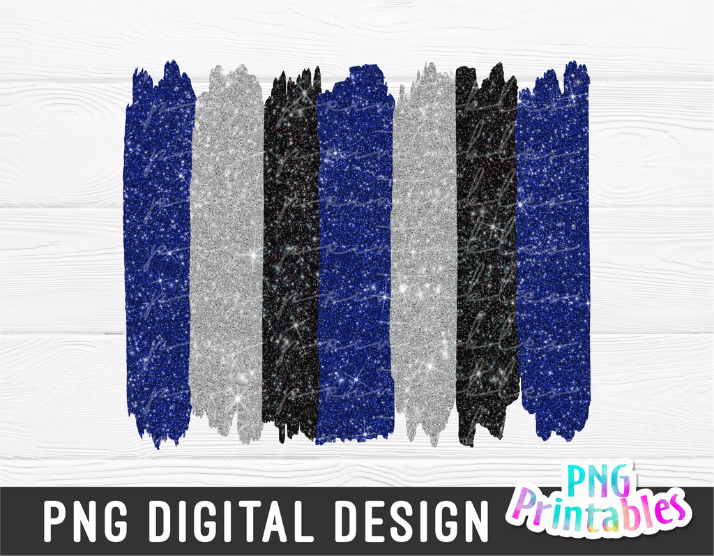 Blue Silver Black Brush Strokes | PNG Sublimation File