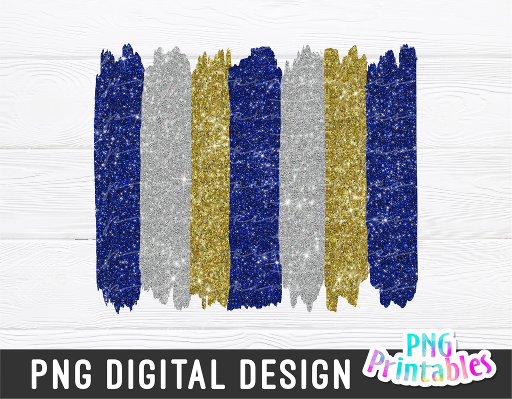 Blue Silver Gold Brush Strokes | PNG Sublimation File