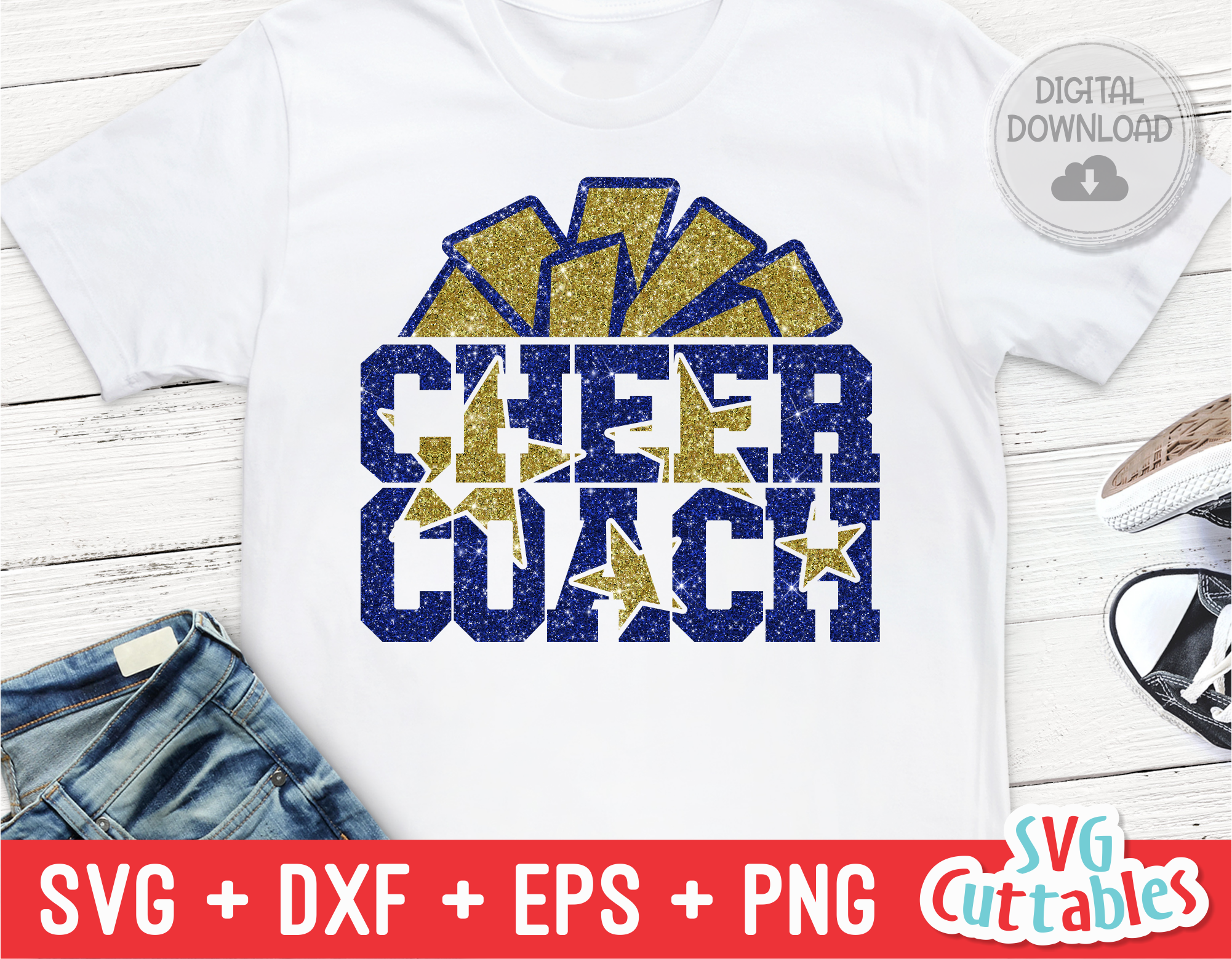 Blue and Silver Coach Cheer Tumbler Sublimation Design PNG