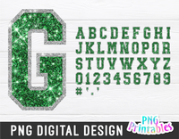 Glitter PNG Alphabet | Green and Silver