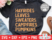 Hayrides Leaves Sweaters Campfires Pumpkins | Autumn | Fall Cut File