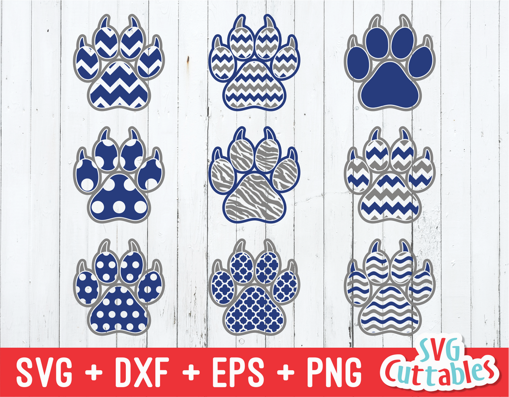 Paw Prints with claws patterned, svg cut file