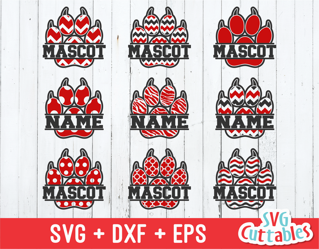 Split Patterned Paw Prints with Claws,  svg cut file
