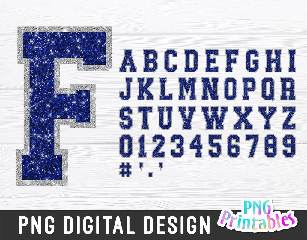 Glitter PNG Alphabet | Blue and Silver